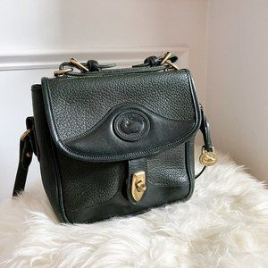 Vintage Dooney & Bourke Dark Green Leather Messenger Bag (RARE color)